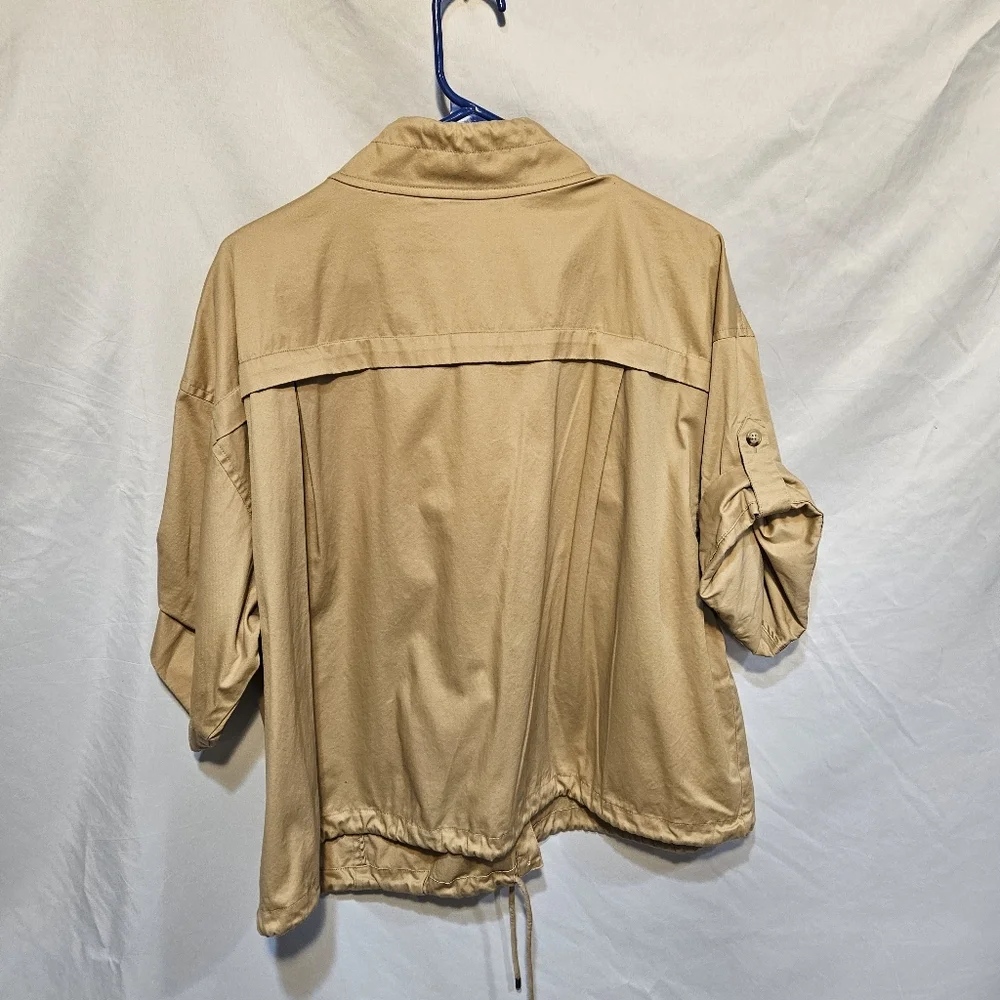 Ralph Lauren Womens Beige Khaki Cuff Sleeve Button Front Shirt Jacket Sz 18W - Picture 2 of 6
